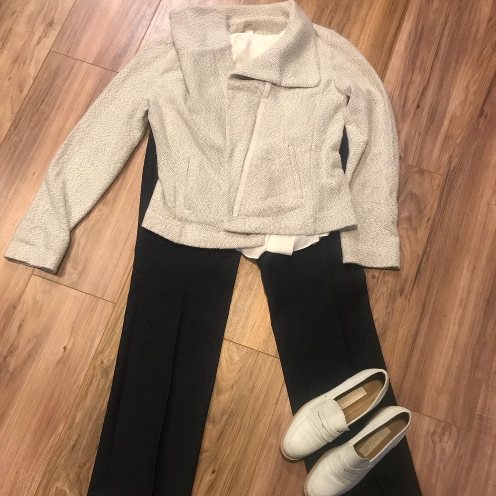 Ann Taylor White w/ grey Lightweight zipped blazer